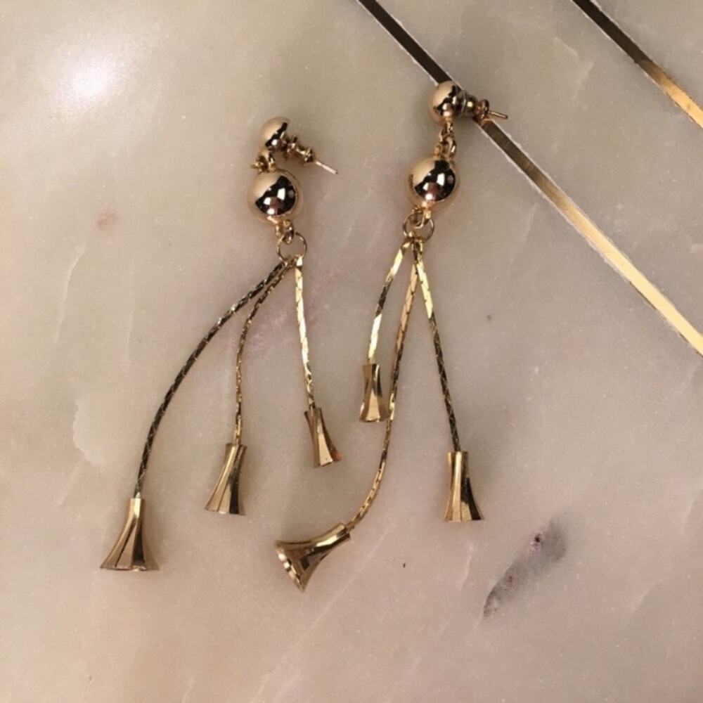 Vtg Multistrand Dangle Bell Gold Tone Earrings